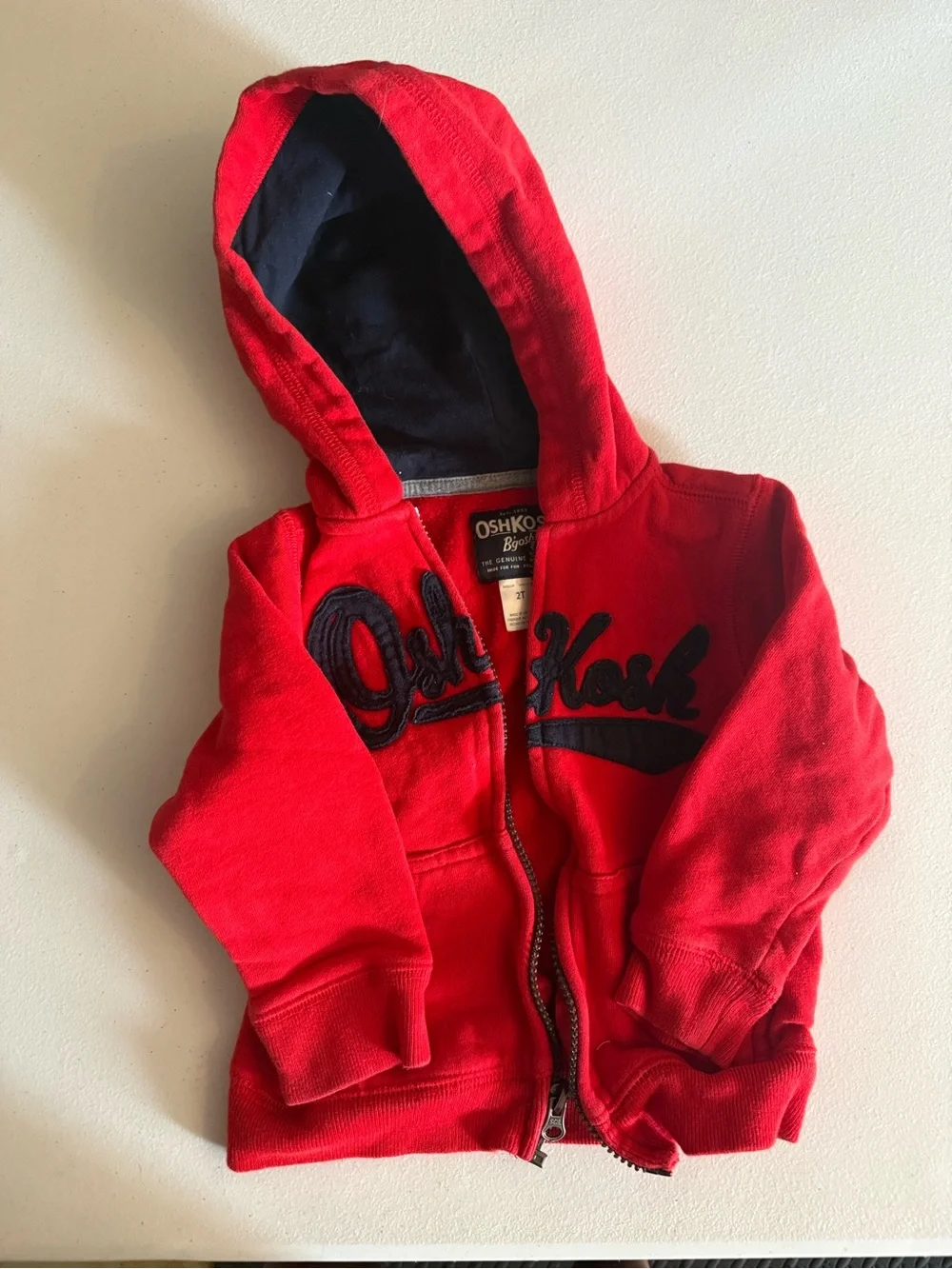 OshKosh B'gosh Bright Red Hooded Zip Sweatshirt with Navy Trim